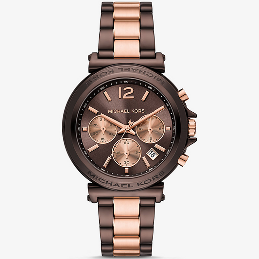Michael Kors Maren MK7496 Chronograph Quartz Brown Dial Two-Tone Stainless Steel Chain Ladies Watch