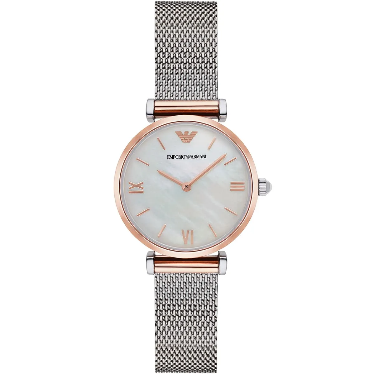 Emporio Armani Gianni T-Bar AR2067 Quartz Mother of Pearl Dial Stainless Steel Mesh Chain Lady’s Watch