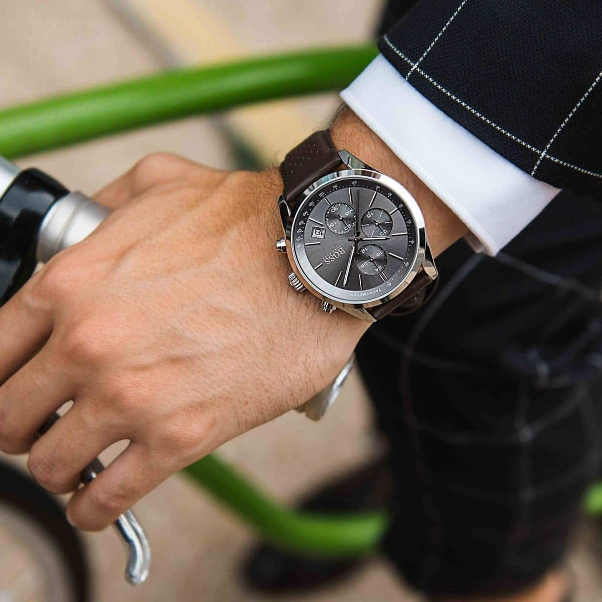 Hugo Boss Grand Prix HB1513476 Chronograph Quartz Grey Dial Genuine Leather Strap Men’s Watch