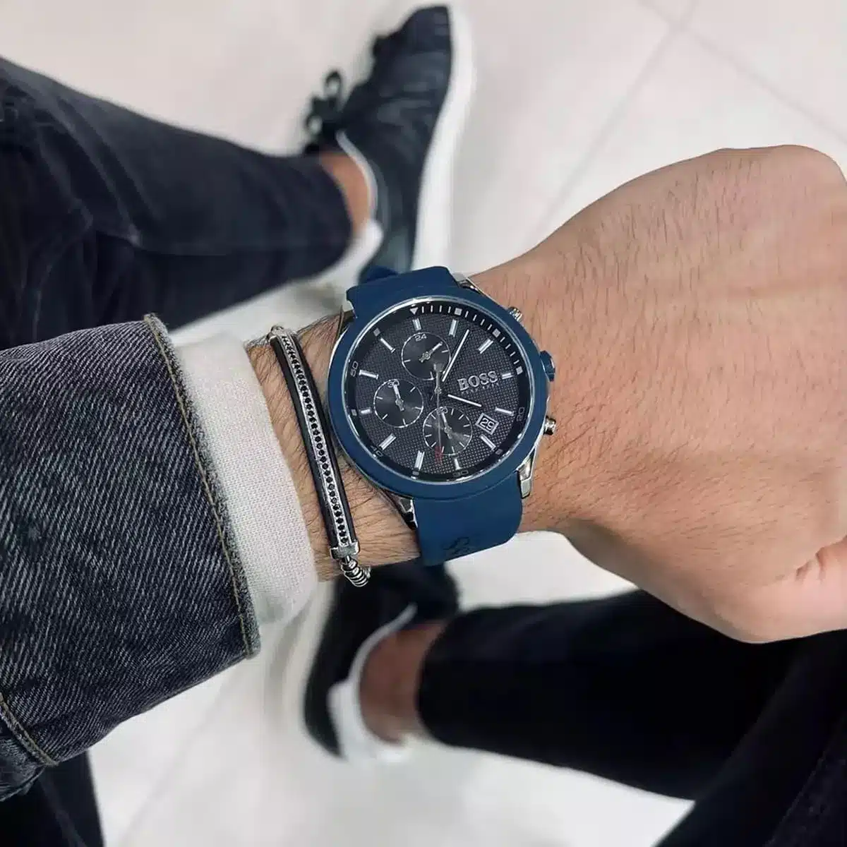 Hugo Boss Velocity HB1513717 Chronograph Quartz Blue Silicon Belt Men’s Watch