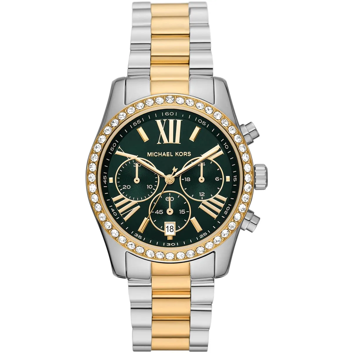 Michael Kors Lexington MK7303 Chronograph Quartz Green Dial Stainless Steel Chain Ladies Watch