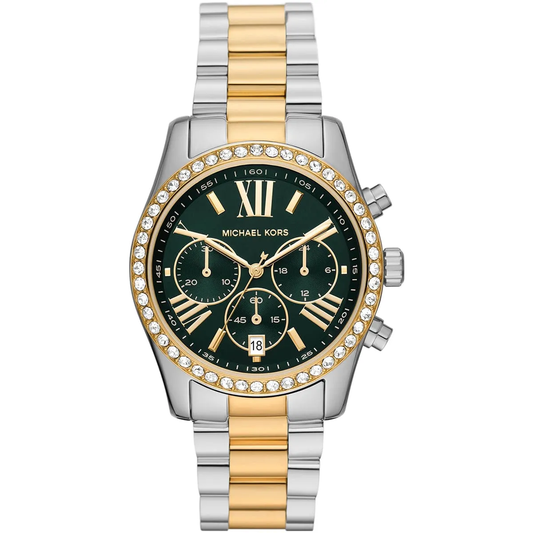 Michael Kors Lexington MK7303 Chronograph Quartz Green Dial Stainless Steel Chain Ladies Watch
