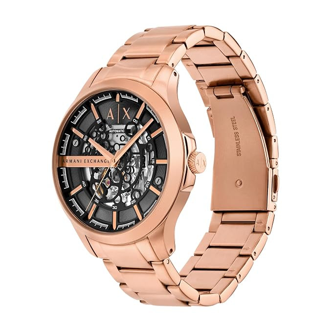 Armani Exchange Hampton AX2456 Automatic Black Skeleton Open-Heart Dial Stainless Steel Chain Men’s Watch