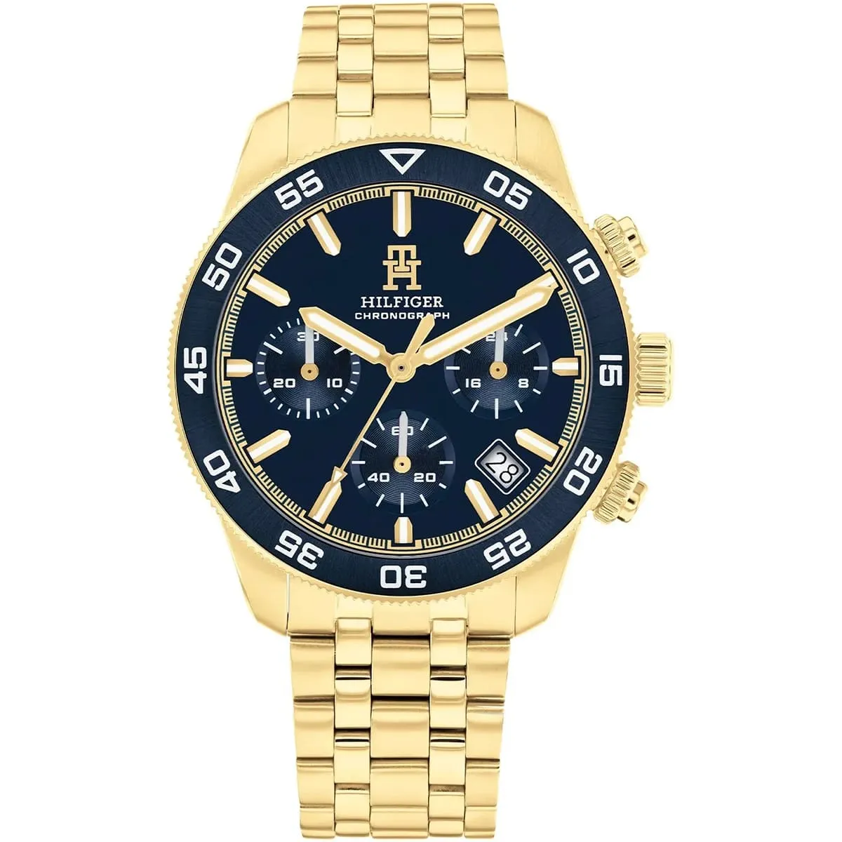 Tommy Hilfiger TH85 1792158 Chronograph Quartz Gold-Tone White Dial Stainless Steel Chain Men’s Watch