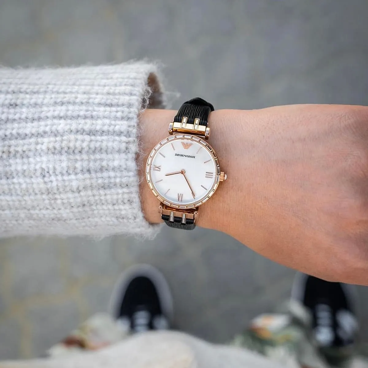 Emporio Armani Gianni T-Bar AR11295 Quartz Mother Of Pearl Dial Genuine Leather Strap Ladies Watch