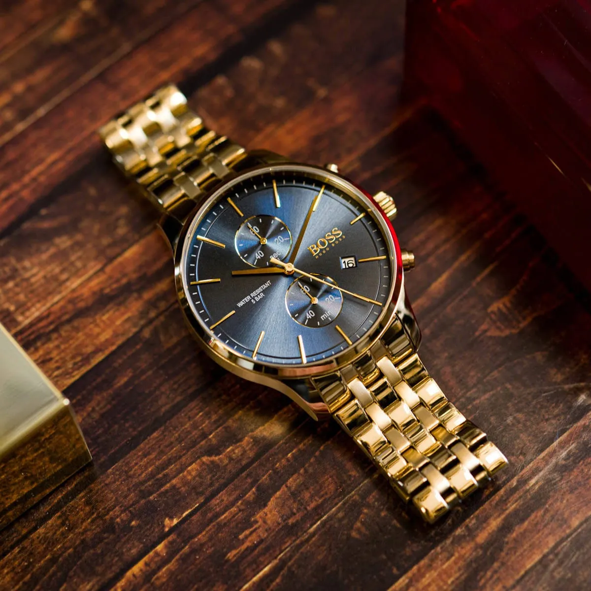 Hugo Boss Associate HB1513841 Chronograph Quartz Gold-Tone Stainless Steel Chain Men’s Watch