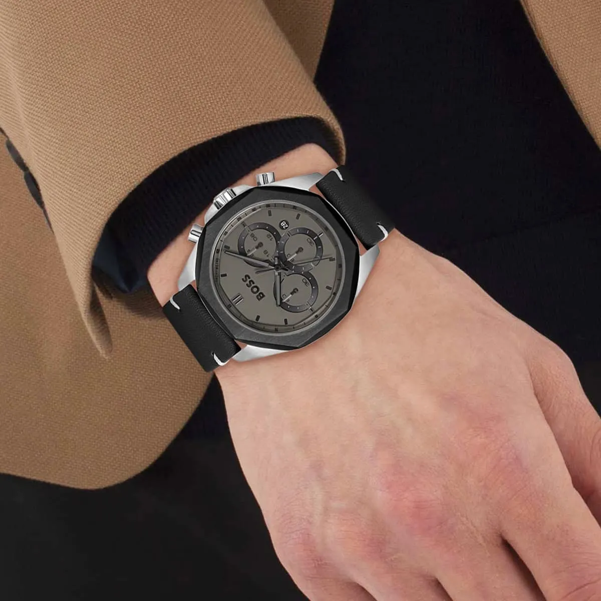 Hugo Boss Cloud HB1514014 Chronograph Quartz Gray Dial Stainless Steel Genuine Leather Strap Men’s Watch
