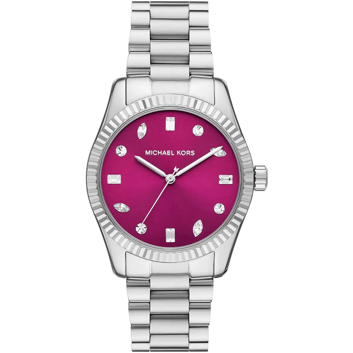Michael Kors Lexington MK7443 Silver-Tone Quartz Pink Pavé Dial Stainless Steel Chain Ladies Watch