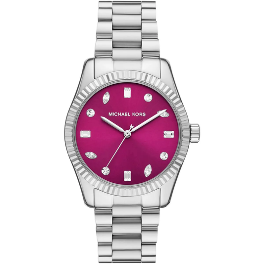 Michael Kors Lexington MK7443 Silver-Tone Quartz Pink Pavé Dial Stainless Steel Chain Ladies Watch