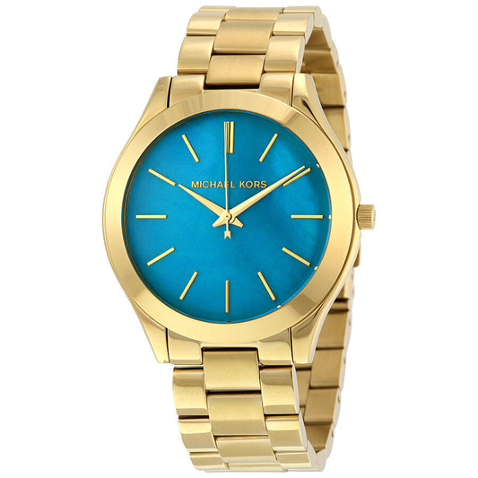 Michael Kors Slim Runway MK3492 Quartz Ocean Blue Dial Stainless Steel Chain Ladies Watch