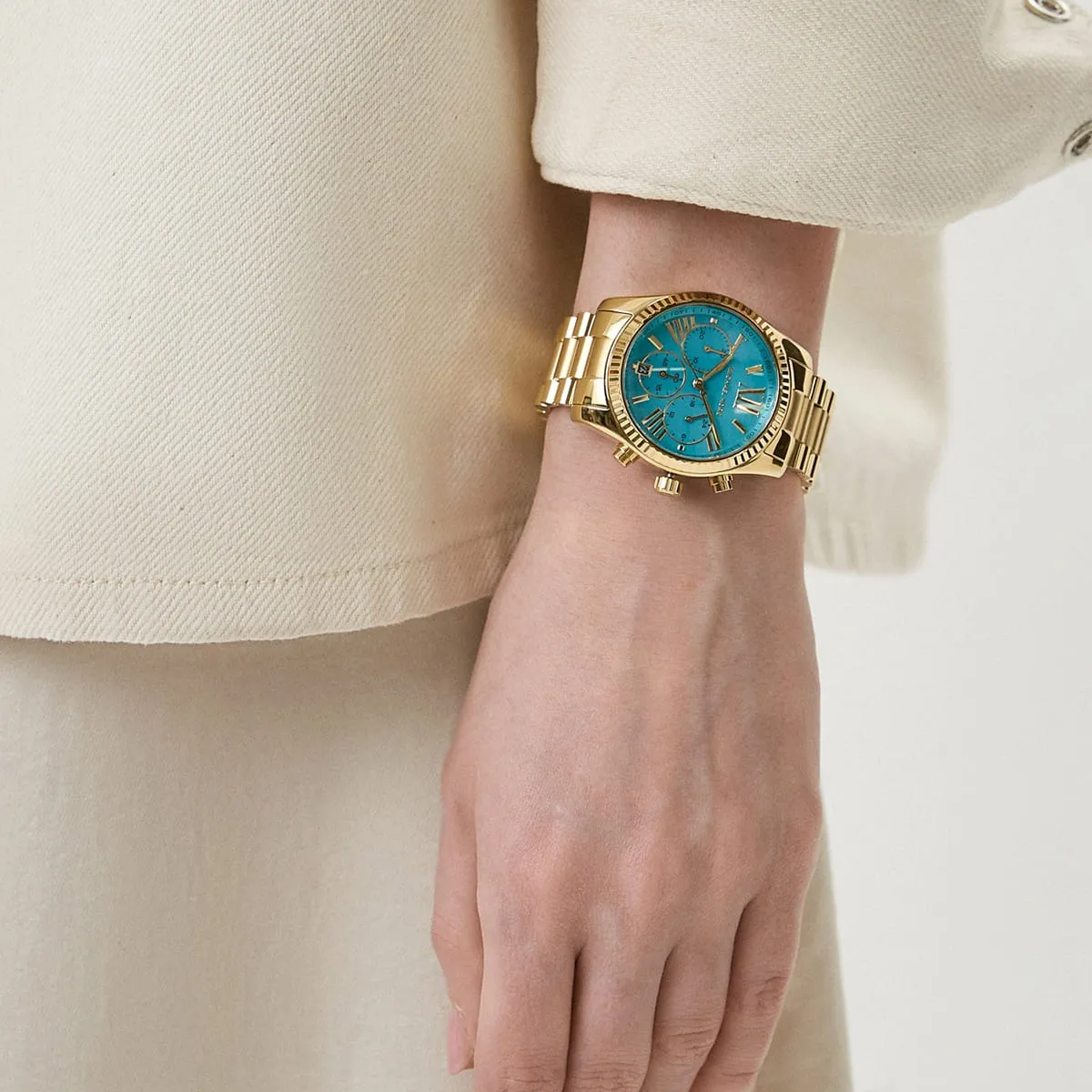 Michael Kors Lexington MK7216 Chronograph Quartz Tiffany Blue Dial Stainless Steel Chain Ladies Watch