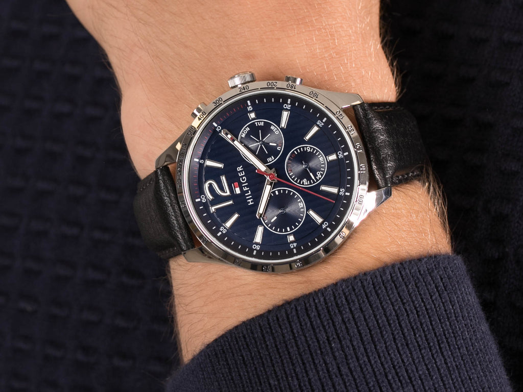 Tommy Hil-figer Gavin 1791468 Chronograph Quartz Blue Dial Genuine Leather Strap Men’s Watch