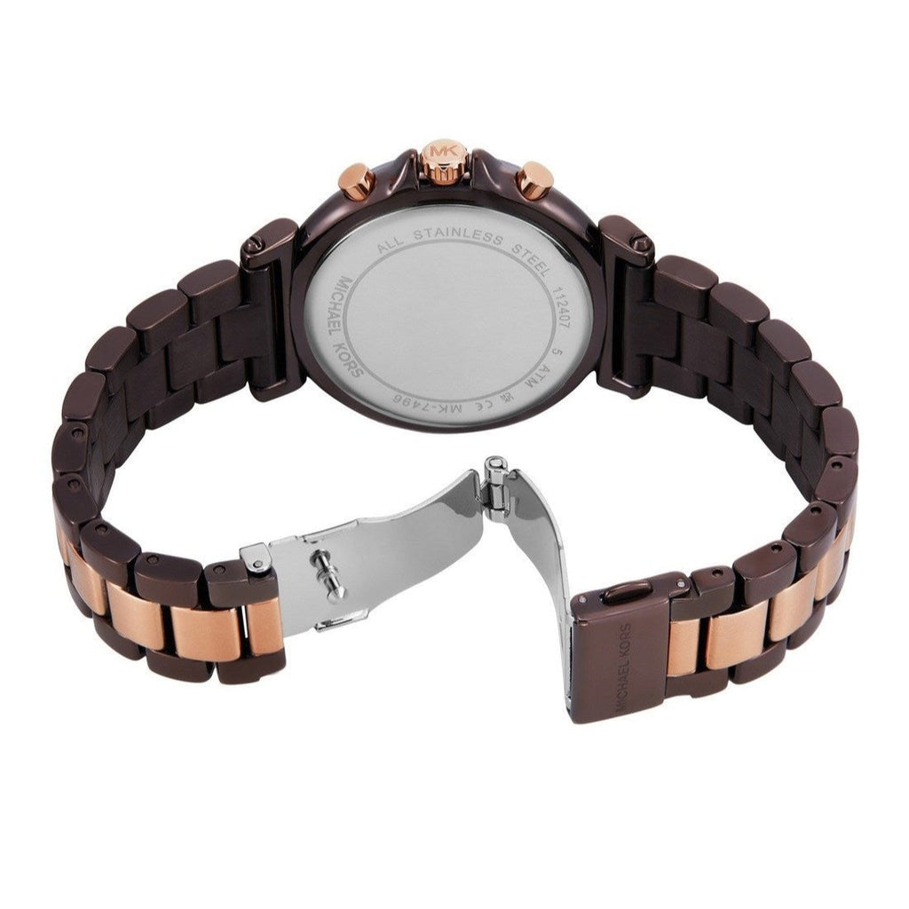 Michael Kors Maren MK7496 Chronograph Quartz Brown Dial Two-Tone Stainless Steel Chain Ladies Watch