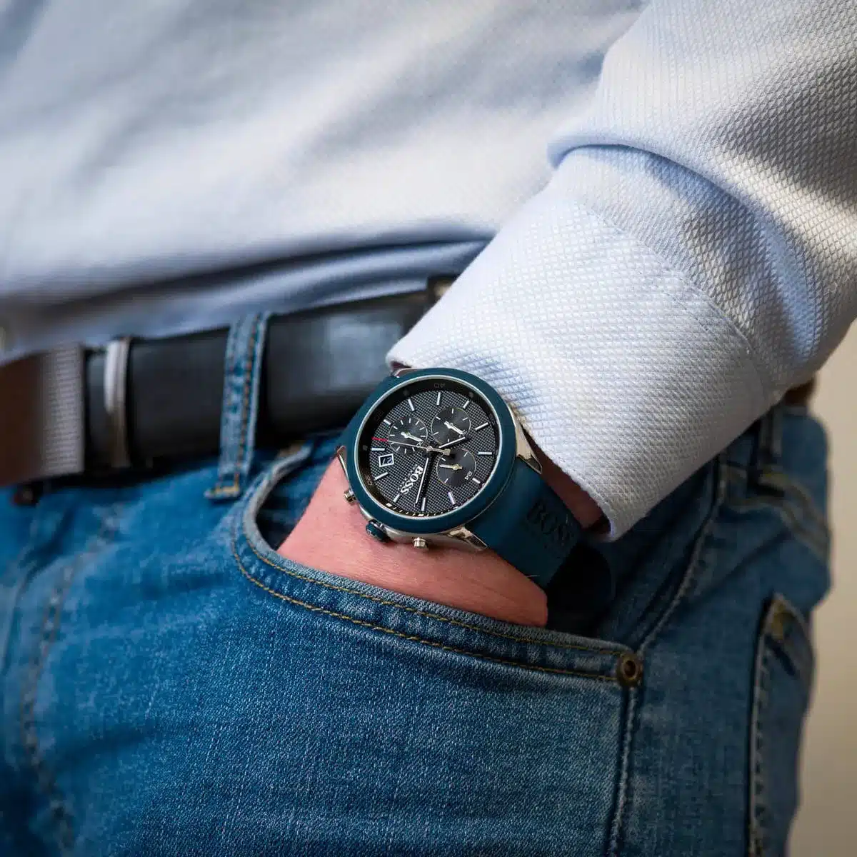 Hugo Boss Velocity HB1513717 Chronograph Quartz Blue Silicon Belt Men’s Watch