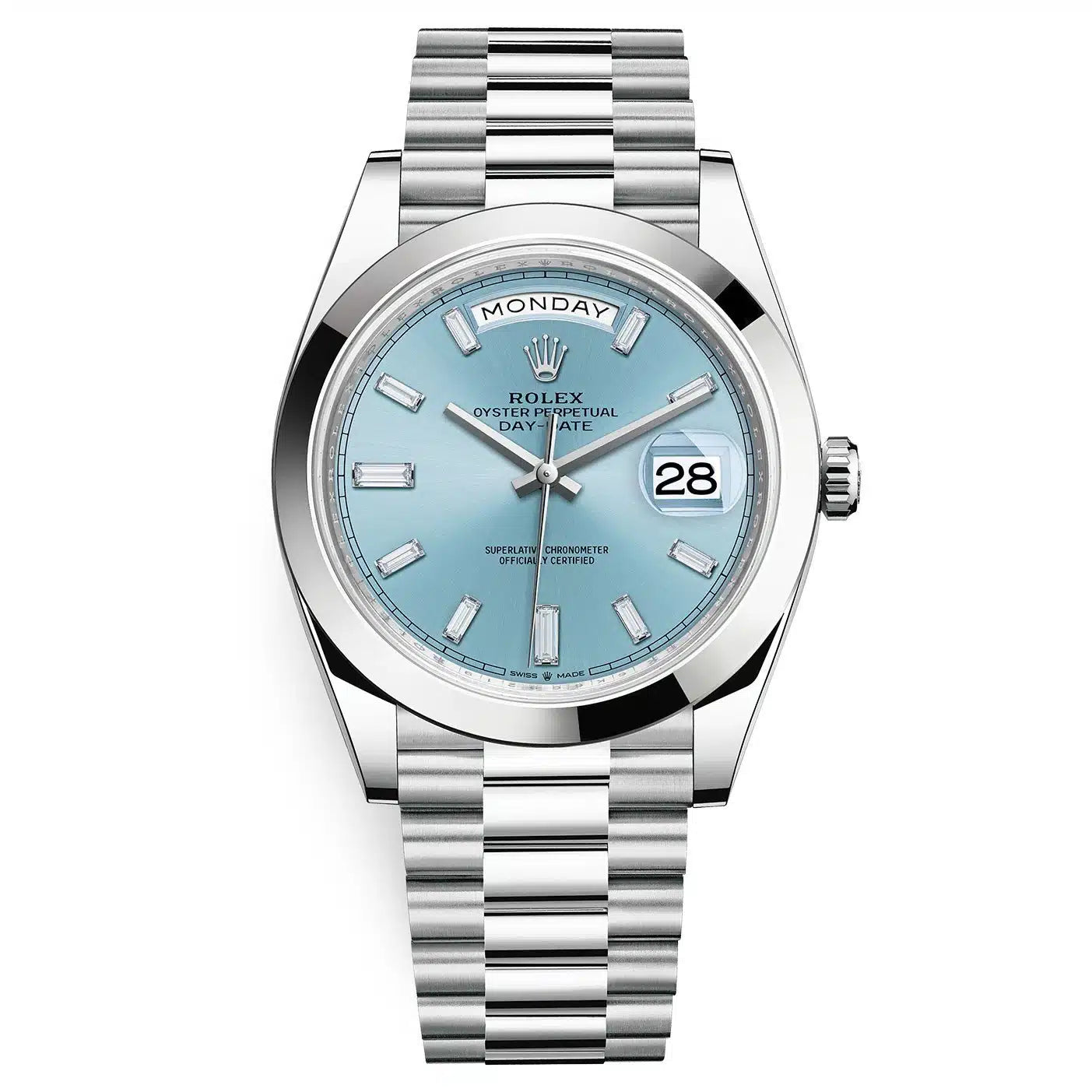 Rolex Day-Date Automatic Full Silver Color With Sky Blue Dial Stainless Steel Chain Men’s Watch