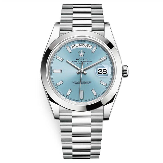 Rolex Day-Date Automatic Full Silver Color With Sky Blue Dial Stainless Steel Chain Men’s Watch