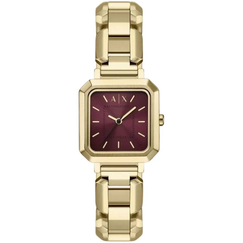 Armani Exchange A|X Leila AX5734 Gold-Tone Quartz Red Dial Stainless Steel Chain Ladies Watch