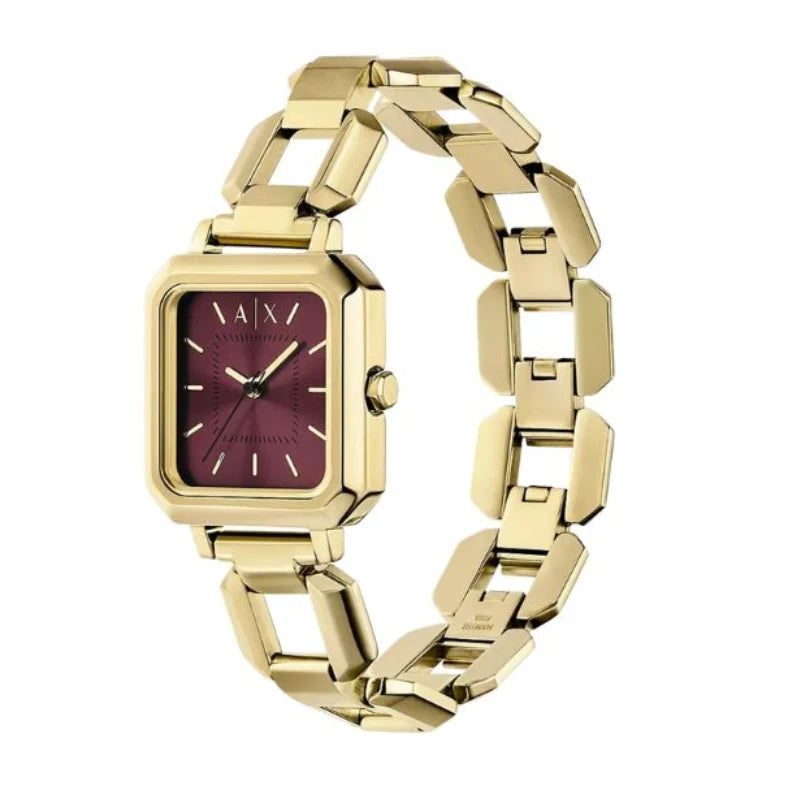 Armani Exchange A|X Leila AX5734 Gold-Tone Quartz Red Dial Stainless Steel Chain Ladies Watch