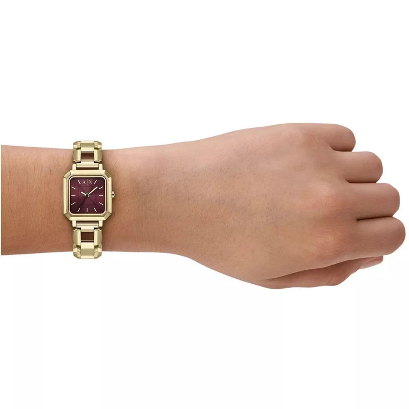 Armani Exchange A|X Leila AX5734 Gold-Tone Quartz Red Dial Stainless Steel Chain Ladies Watch