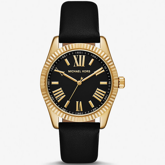 Michael Kors Lexington MK4748 Black Dial Quartz Golden Tone Genuine Leather Strap Women’s Watch