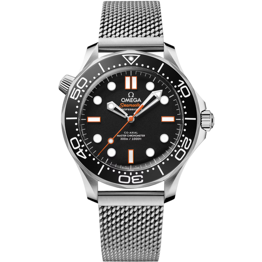 Omega Seamaster Diver 300M "Steel On Steel" Black Dial Automatic Stainless Steel Mesh Strap Men's Watch