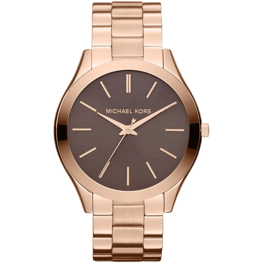 Michael Kors Slim Runway MK3181 Brown Dial Quartz Rose Gold Tone Stainless Steel Women’s Watch