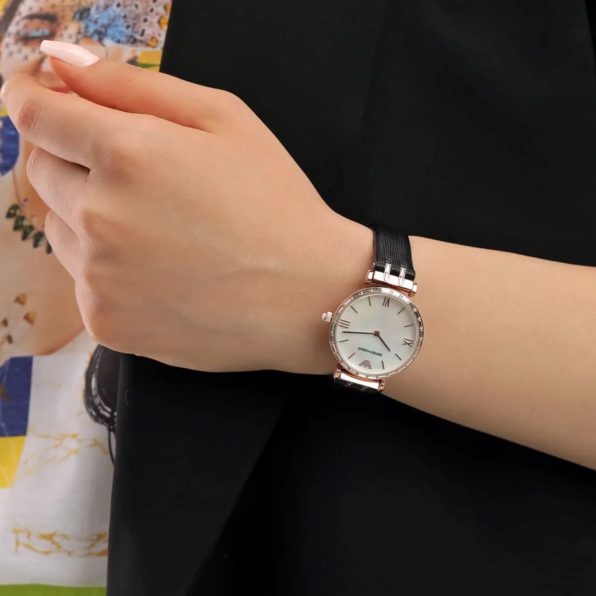 Emporio Armani Gianni T-Bar AR11295 Quartz Mother Of Pearl Dial Genuine Leather Strap Ladies Watch