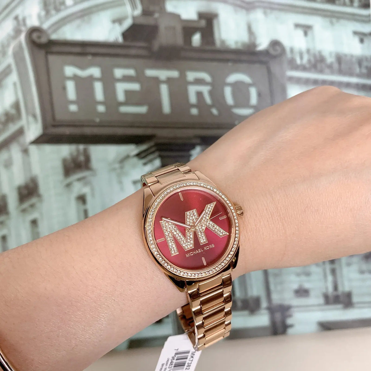 Michael Kors Janelle MK7382 Quartz Royal Red Dial Stainless Steel Chain Ladies Watch