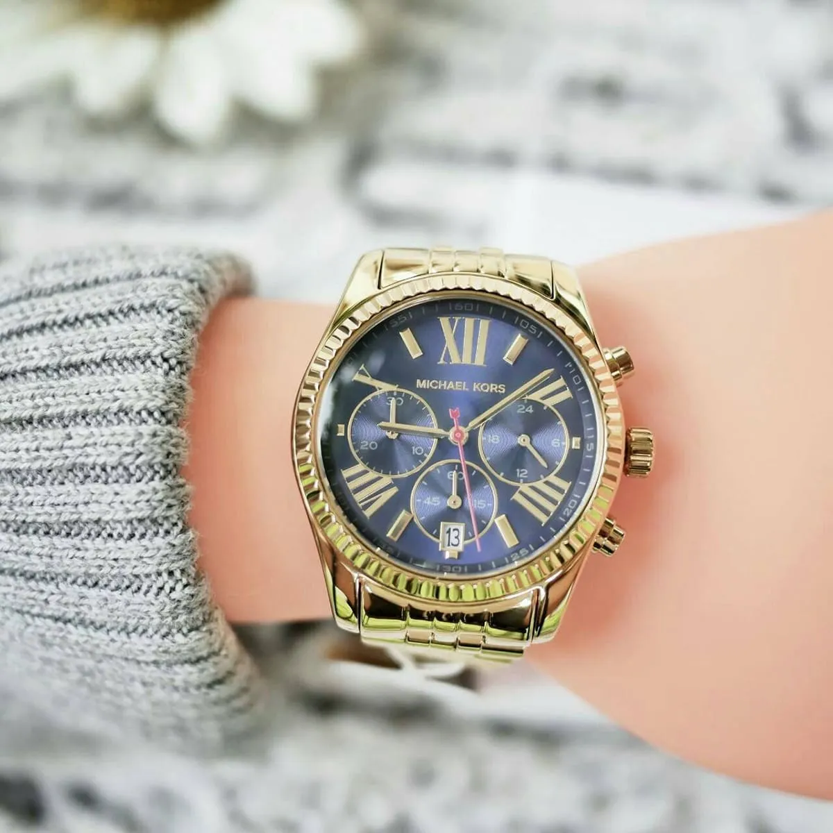 Michael Kors Lexington MK6206 Chronograph Quartz Blue Dial Stainless Steel Chain Ladies Watch