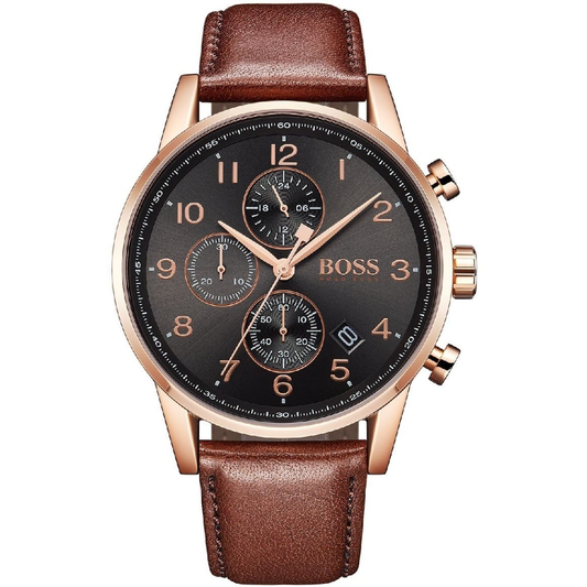 Hugo Boss Navigator HB1513496 Chronograph Quartz Grey Dial Genuine Leather Strap Men’s Watch