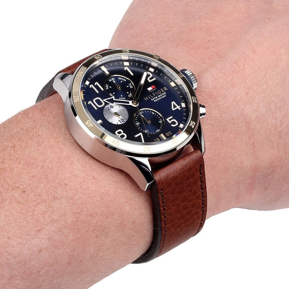 Tommy Hilfiger Trent 1791137 Multi-Function Chronograph Quartz Genuine Leather Strap Men’s Watch
