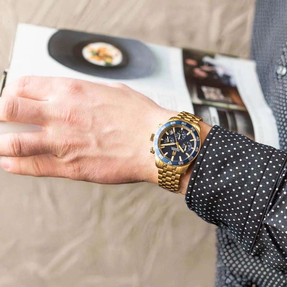 Tommy Hilfiger TH85 1792158 Chronograph Quartz Gold-Tone White Dial Stainless Steel Chain Men’s Watch