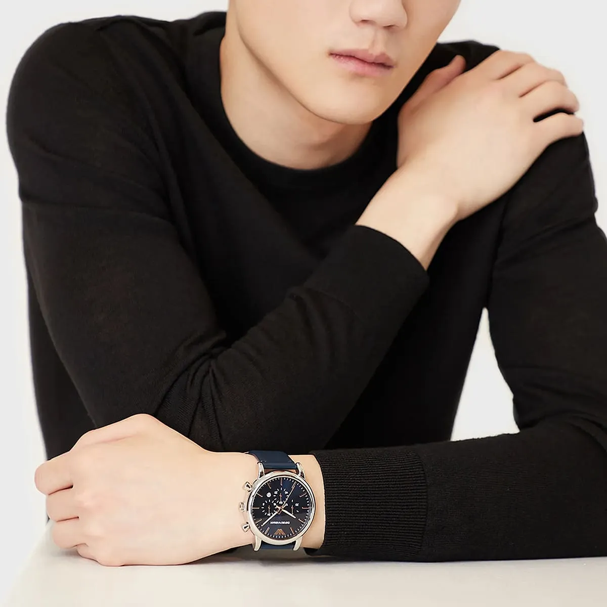 Emporio Armani Luigi AR11451 Chronograph Quartz Blue Dial Genuine Leather Strap Men’s Watch