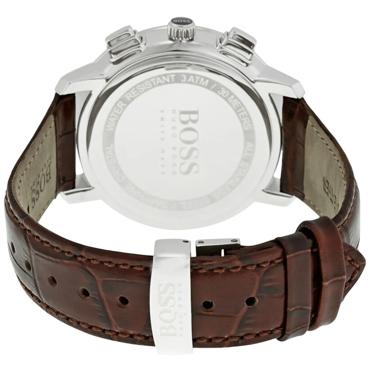 Hugo Boss Signature HB1513263 Chronograph Quartz White Dial Genuine Leather Strap Men’s Watch