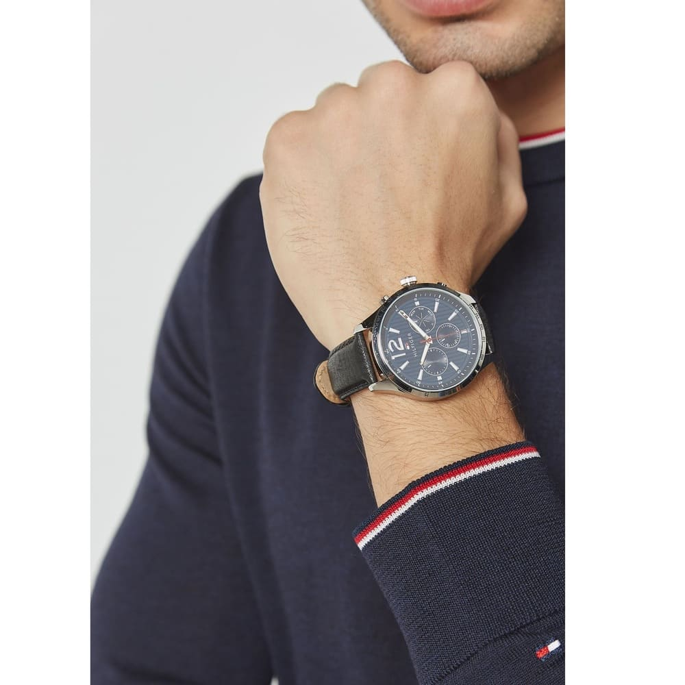 Tommy Hil-figer Gavin 1791468 Chronograph Quartz Blue Dial Genuine Leather Strap Men’s Watch