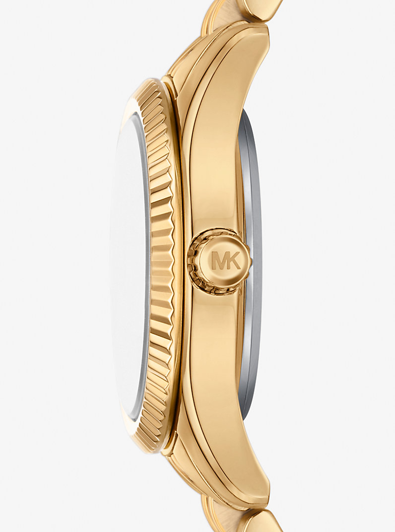 Michael Kors Petite Lexington MK4813 Gold-Tone Quartz Blue Pavé Dial Stainless Steel Chain Ladies Watch