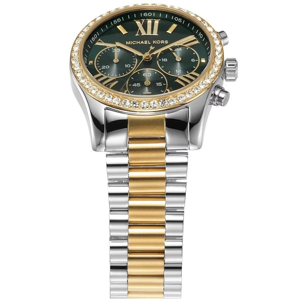 Michael Kors Lexington MK7303 Chronograph Quartz Green Dial Stainless Steel Chain Ladies Watch