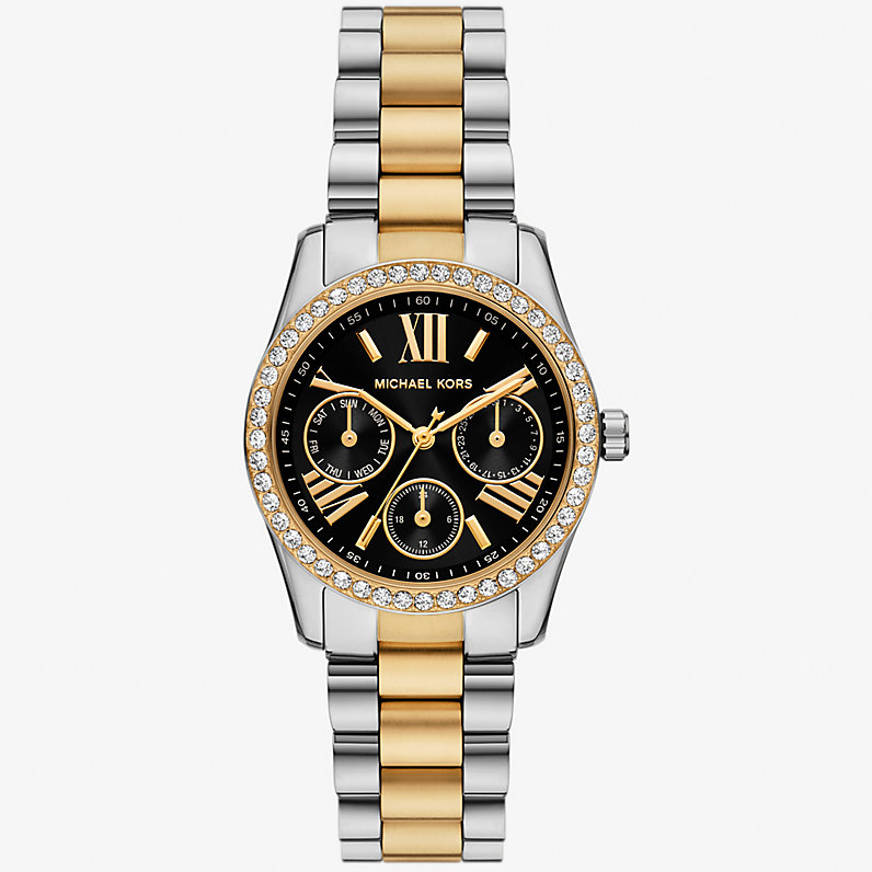 Michael Kors Mini Lexington MK4925 Chronograph Quartz Black Pavé Dial Stainless Steel Chain Ladies Watch
