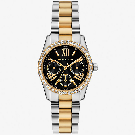 Michael Kors Mini Lexington MK4925 Chronograph Quartz Black Pavé Dial Stainless Steel Chain Ladies Watch