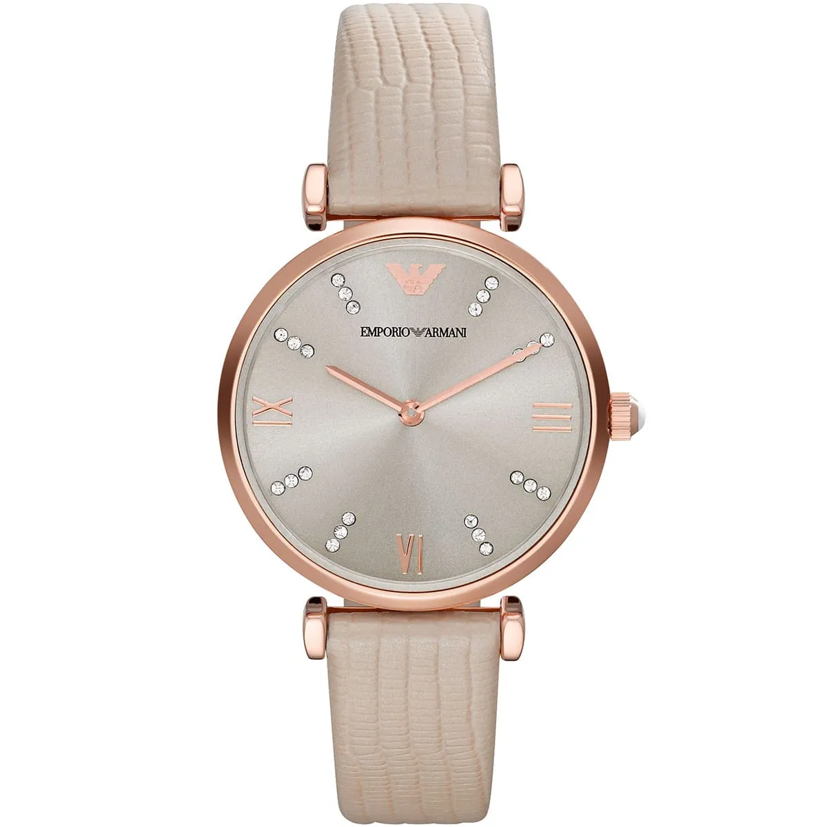 Emporio Armani Gianni T-Bar AR1840 Quartz Beige Dial Original Leather Strap Ladies Watch