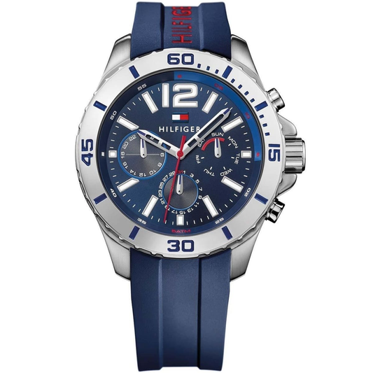 Tommy Hil-figer Nolan 1791142 Chronograph Quartz Blue Dial Silicon Strap Men’s Watch