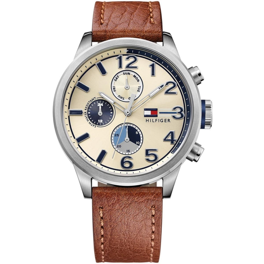 Tommy Hil-figer Jackson 1791239 Multi-Function Chronograph Quartz Genuine Leather Strap Men’s Watch