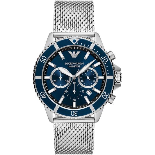Emporio Armani AR11587 Chronograph Quartz Blue Dial Stainless Steel Mesh Chain Men’s Watch