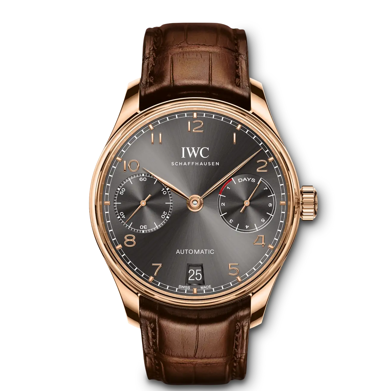 IWC "Portugieser" Chronograph Automatic Ash Dial Genuine Leather Strap Men’s Watch