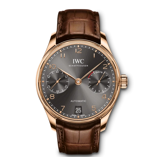 IWC "Portugieser" Chronograph Automatic Ash Dial Genuine Leather Strap Men’s Watch