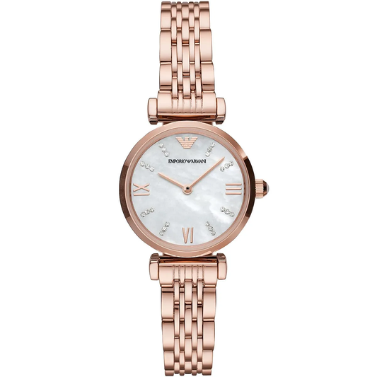 Emporio Armani Gianni T-Bar AR11316 Quartz Mother Of Pearl Dial Stainless Steel Chain Lady’s Watch