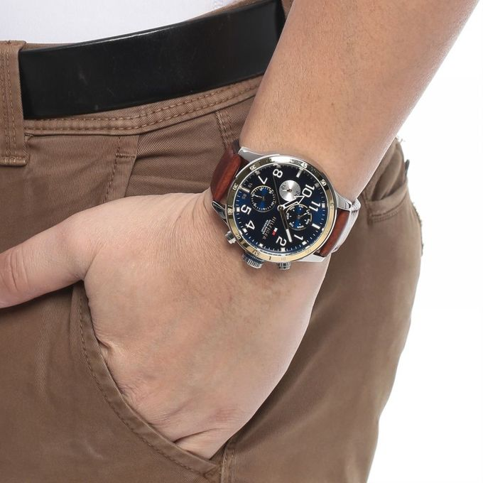 Tommy Hilfiger Trent 1791137 Multi-Function Chronograph Quartz Genuine Leather Strap Men’s Watch