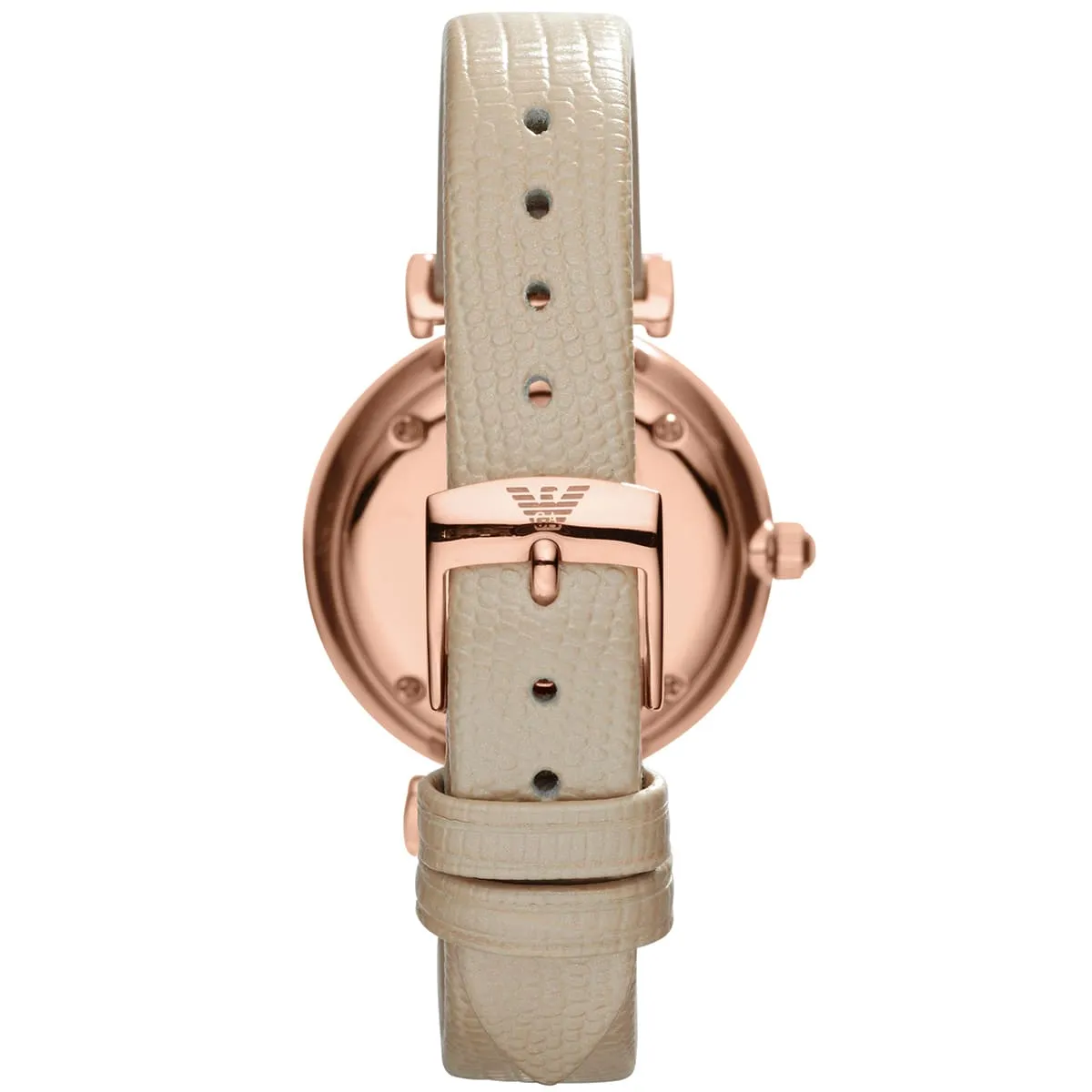 Emporio Armani Gianni T-Bar AR1840 Quartz Beige Dial Original Leather Strap Ladies Watch