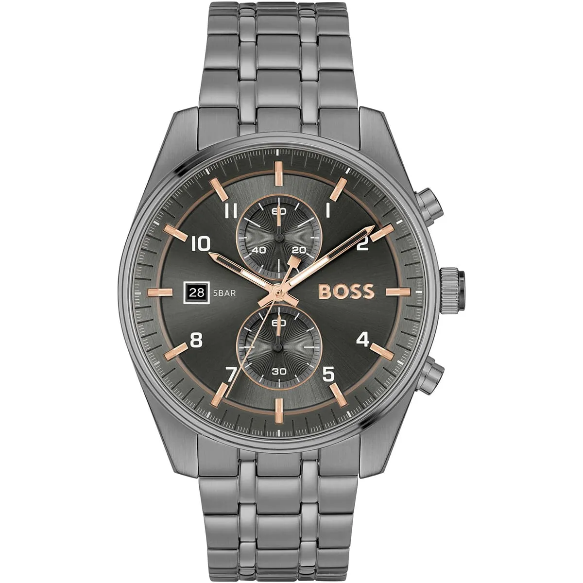 Hugo Boss Sky-Traveller HB1514153 Chronograph Quartz Metallic Grey Dial Stainless Steel Chain Men’s Watch