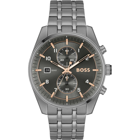 Hugo Boss Sky-Traveller HB1514153 Chronograph Quartz Metallic Grey Dial Stainless Steel Chain Men’s Watch